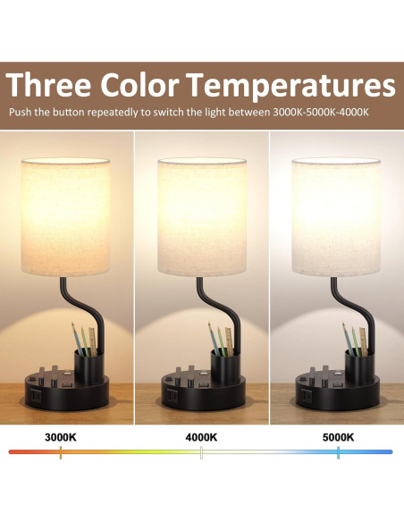 Juego de 2 Lámparas de Mesa Fenmzee con Carga USB y 3 Brillos