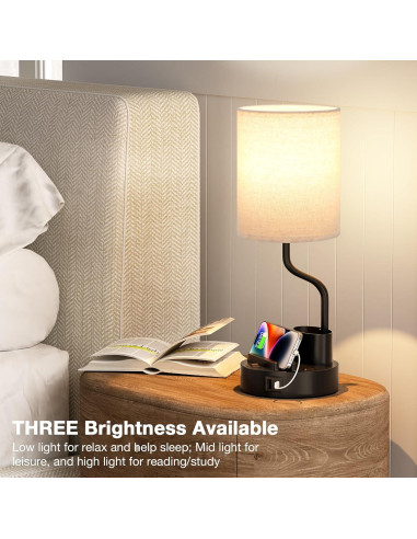 Juego de 2 Lámparas de Mesa Fenmzee con Carga USB y 3 Brillos