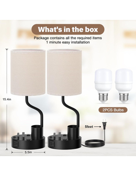 Juego de 2 Lámparas de Mesa Fenmzee con Carga USB y 3 Brillos