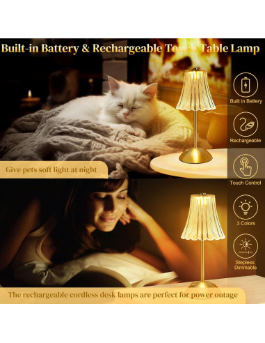 Lámpara de Mesa Inalámbrica HULKNPE 2600mAh Táctil Dimmable