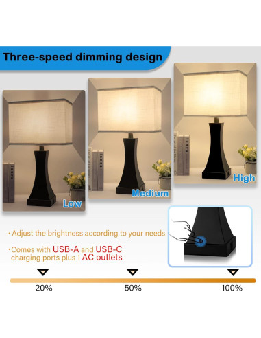 Lámpara de Mesa Táctil Dimmable OYedis 54.86 cm USB Tipo C