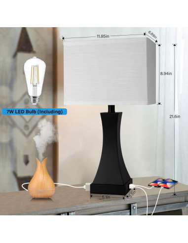 Lámpara de Mesa Táctil Dimmable OYedis 54.86 cm USB Tipo C