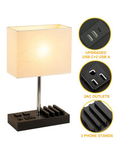 Lámpara de Mesa Briever con 3 Puertos USB y 2 Salidas AC 2