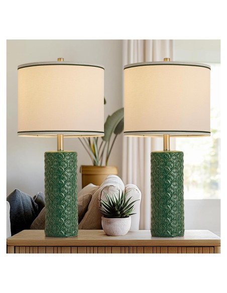 Juego de 2 Lámparas de Mesa HELIJIA Cerámica Verde 3 Temperaturas