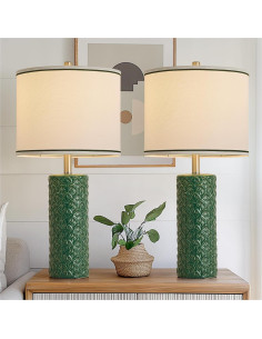 Juego de 2 Lámparas de Mesa HELIJIA Cerámica Verde 3 Temperaturas 2