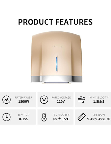 Secador de Manos Automático Taozhiyuan Oro 110V Compacto