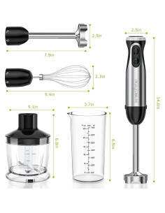 Batidora de Inmersión Bonsenkitchen HB3203, 20 Velocidades, 500W 2