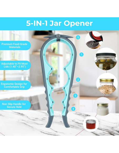 Abrebotellas 5 en 1 Amroicus para Manos Débiles - Azul