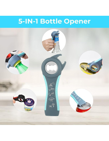 Abrebotellas 5 en 1 Amroicus para Manos Débiles - Azul