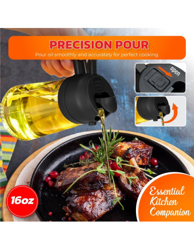 Pulverizador de Aceite KRAFTMAN 470ml Vidrio 2-en-1 Cocina