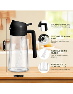 Dispensador de Aceite 2 en 1 Kaemi 470ml Pulverizador Cocina 2