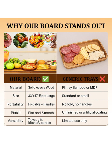 Tabla de Charcutería Plegable SHANDERBAR 84 x 30 cm Madera Acacia