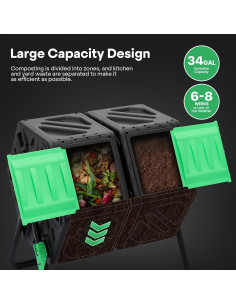 Compostador Exterior Athena 34 Galones Doble Cámara Verde 2