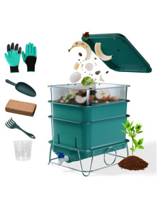 Bin de Compostaje HCGADON 15L con 3 Bandejas y Herramientas