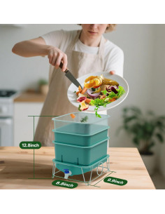 Bin de Compostaje HCGADON 15L con 3 Bandejas y Herramientas 2