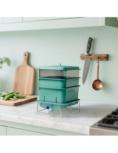 Bin de Compostaje HCGADON 15L con 3 Bandejas y Herramientas