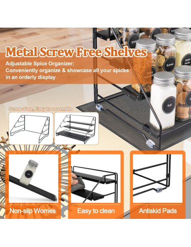Organizador de Especias 4 Niveles AVMDOM Ajustable Negro