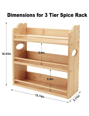 Estante de Especias Thalomely de 3 Niveles en Bambú Natural