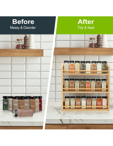 Estante de Especias Thalomely de 3 Niveles en Bambú Natural