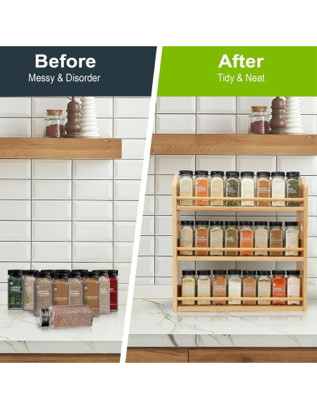 Estante de Especias Thalomely de 3 Niveles en Bambú Natural