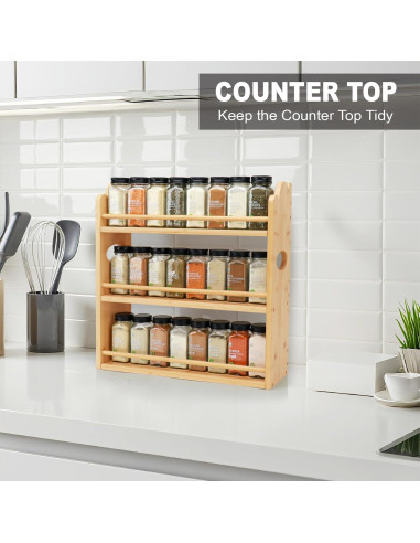 Estante de Especias Thalomely de 3 Niveles en Bambú Natural