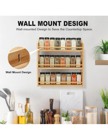 Estante de Especias Thalomely de 3 Niveles en Bambú Natural