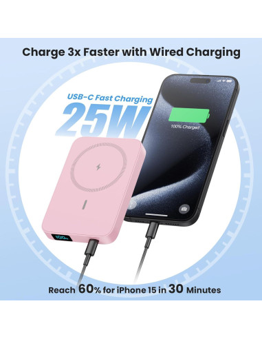 Cargador Portátil Magnético 10800mAh Inalámbrico 25W USB-C