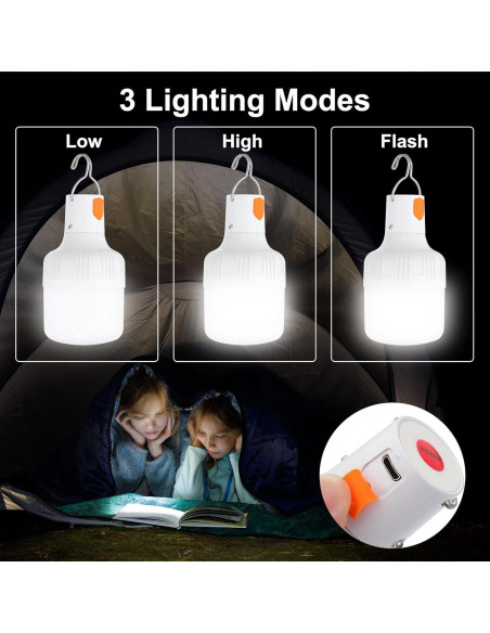 Lámpara de Camping LED PATIKIL - Paquete de 4, 60W, Blanca