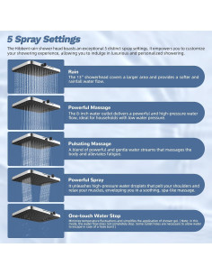 Cabezal de Ducha Hibbent 33 cm Alta Presión 5 Modos Cromo 2