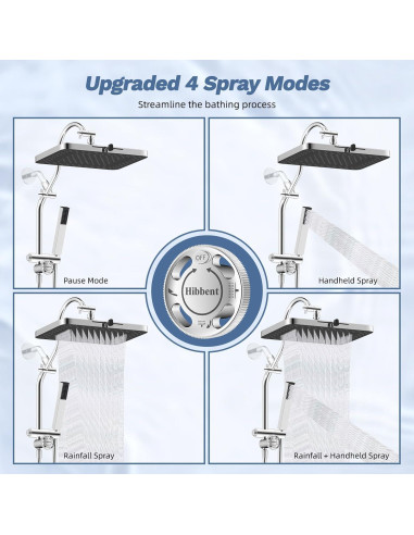 Cabezal de Ducha Hibbent 33 cm Alta Presión 5 Modos Cromo