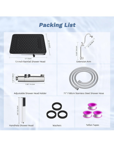 Cabezal de Ducha Hibbent 33 cm Alta Presión 5 Modos Cromo