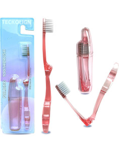 Cepillo de Dientes Plegable Teckolign Rosa con Estuche 1Pc 2