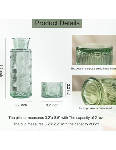 Juego de Jarra de Agua y Vaso de Noche FQDGTFA 0.64L Vidrio