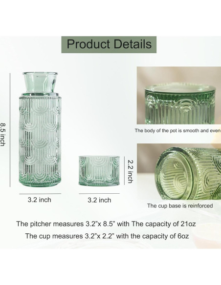 Juego de Jarra de Agua y Vaso de Noche FQDGTFA 0.64L Vidrio