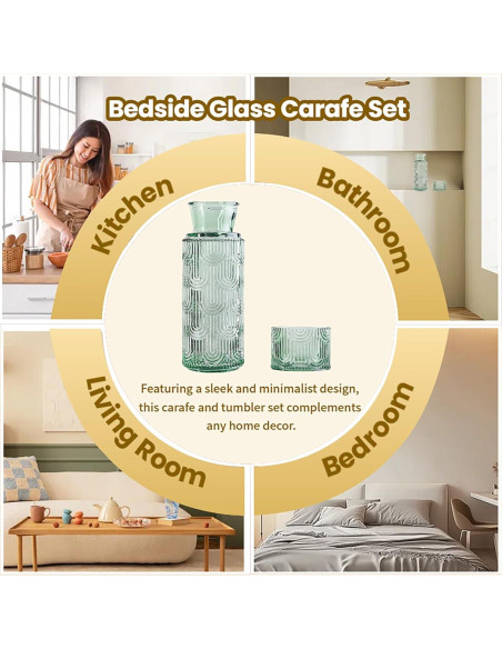 Juego de Jarra de Agua y Vaso de Noche FQDGTFA 0.64L Vidrio