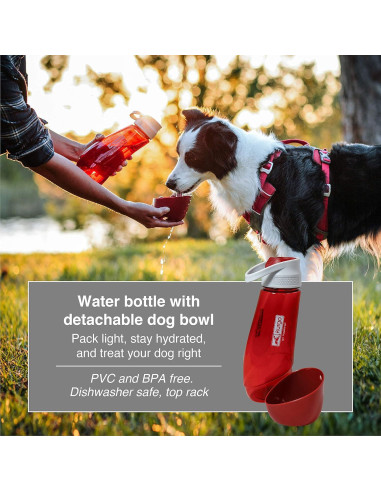 Botella de Agua Kurgo Gourd 710 ml para Perros y Tazón Desmontable