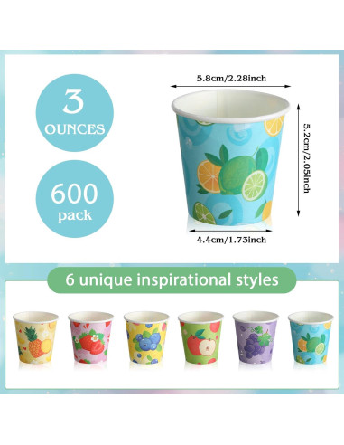Vasos de Papel Desechables Skyley 600 Piezas 3 oz Fruta