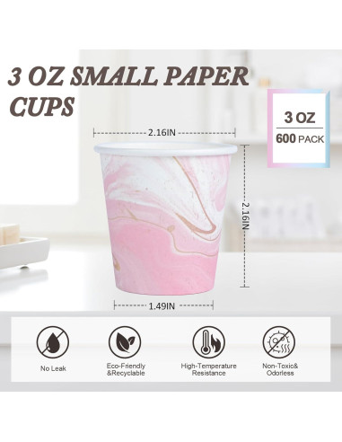 600 Vasos de Papel Desechables Huifany 3 oz Mármol para Baño