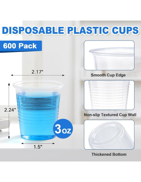 Paquete de 600 Vasos de Plástico Transparentes 3 oz SIUQ
