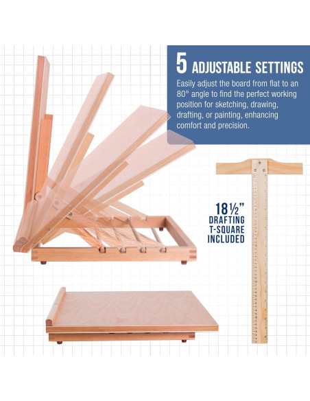Tablero de Dibujo Ajustable Suministro de Arte 52.1x43.2cm Madera Haya