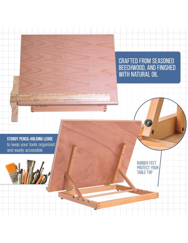 Tablero de Dibujo Ajustable Suministro de Arte 52.1x43.2cm Madera Haya