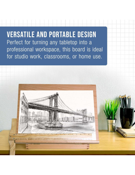 Tablero de Dibujo Ajustable Suministro de Arte 52.1x43.2cm Madera Haya
