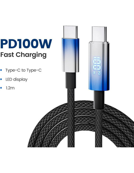 Cable USB C a USB C 100W PD con pantalla LED 1.2m FANTIA