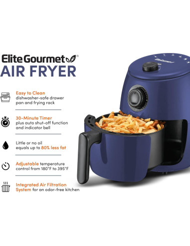 Freidora de Aire Elite Gourmet EAF-0201BG 2.1L Compacta Azul