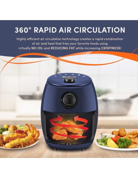 Freidora de Aire Elite Gourmet EAF-0201BG 2.1L Compacta Azul