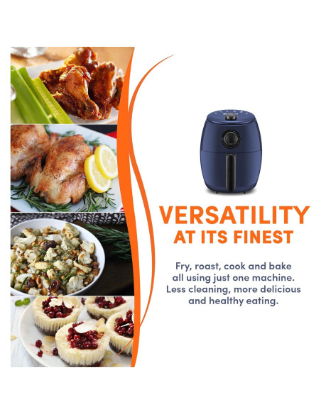 Freidora de Aire Elite Gourmet EAF-0201BG 2.1L Compacta Azul