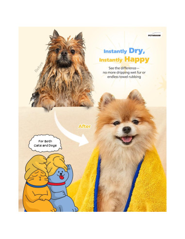 Toalla Ultra Absorbente PETHROOM para Mascotas Mediana 80x40cm