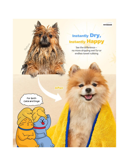 Toalla Ultra Absorbente PETHROOM para Mascotas Mediana 80x40cm