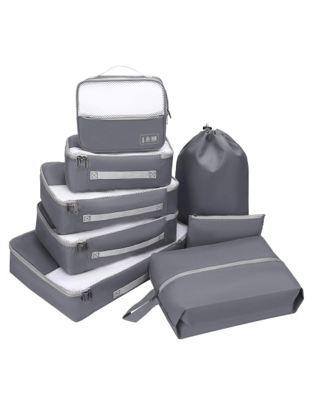 Set de Cubos de Empaque Dec-Mec 8 Piezas Gris para Viaje