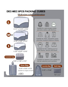 Set de Cubos de Empaque Dec-Mec 8 Piezas Gris para Viaje 2
